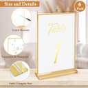 Floroom 6 Pack 5x7 Inch Clear Acrylic Sign Holders, Double-Sided Gold Display Stand Picture Frames for Table Numbers, Menus, Flyers, Weddings, and Offices