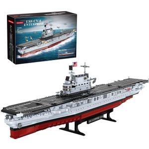 Military Series World War II Battleship Building Kit, 1883 Pieces World Class USS CV-6 Enterprise Compatible with Lego Army Set for Adults WW2, Toy Gift Boat Building Block Kids 8-12 Model Home Decor