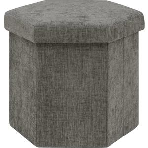 B FSOBEIIALEO Storage Ottoman, 15" Hexagonal Chenille Pouf Ottomans, Grey