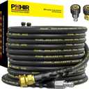 POHIR Power Washer Hose 25FT x 1/4 Inch with 3/8" Quick Connector, High Tensile Wire Braided Heavy Duty Kink Resistant High Pressure Hose 4200PSI, 2 Pcs M22 to 3/8 Adapters Set Accessories