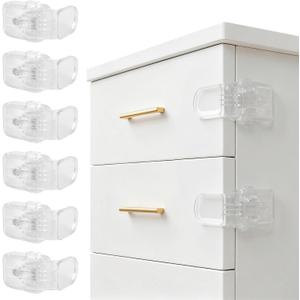 Roctee 6 Pack Drawer Baby Locks Clear, Baby Proof Locks for Side Drawers Pull Out Thin Dresser Kitchen Cabinet Bedside Tables, Safety Latch Child Proofing Clips