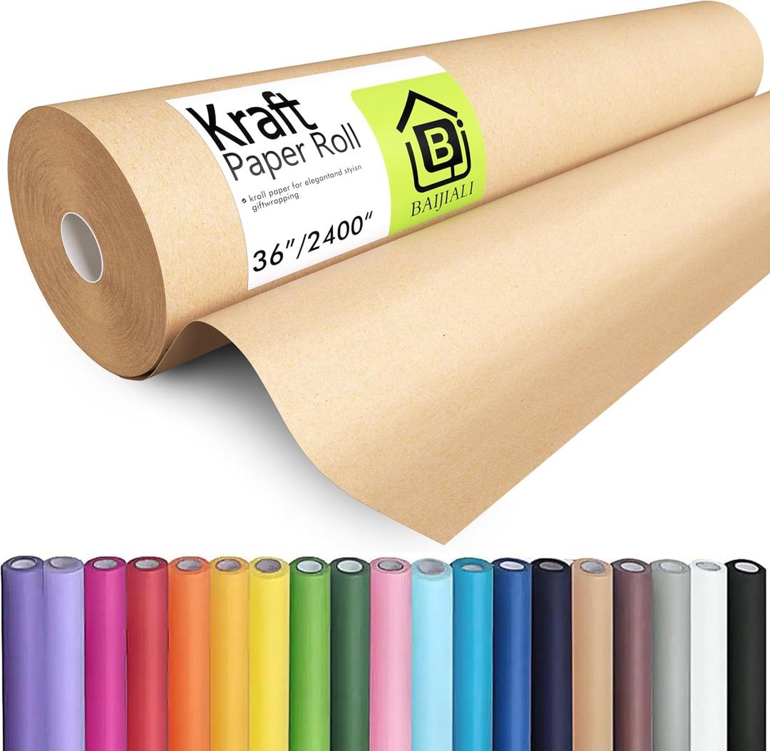 BAIJIALI 36" x 2,400" (200') Kraft Paper Roll for Craft Bulletin Board Paper Art Table Covering Crafting Gift Wrapping Bouquet Packing Parcel (Brown, 36''x200')
