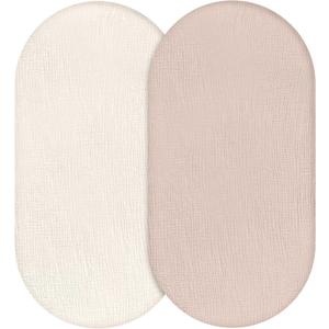 Muslin Bassinet Fitted Sheets 2 Pack, Soft Breathable Cotton Baby Bassinet Mattress Sheet Set, 360 Elastic Snug Fit, Universal for Oval, Rectangle (Gentle Colors, Bassinet Sheets 2 Pack)