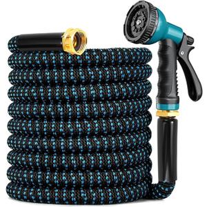 Expandable Garden Hose 150ft with 10 Function Nozzle, 2025 New No Kink Flexible Water Hose 150 ft, Lightweight, Leak-proof, 3/4" Solid Metal Fittings, 3750D Outer Fabric, Sturdy Retractable Latex Core