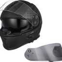 VCAN Bluetooth Integrated Full Face Motorcycle Helmet with Dual Visor (Medium, Flat Black Flag)