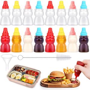 18Pcs Mini Condiment Squeeze Bottles Set,16 Pcs 25 Ml Bear Shaped Mini Ketchup Bottle for Lunch Box with Cleanbrush Funnel Accessories for Ketchup, Liquids, Sauces Syrup (4 color)