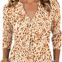 LOMON 3/4 Length Sleeve Womens Tops V-Neck Blouses Dressy Casual Flowy Shirts Business Tunic to Wear with Leggings S-3XL (XL)