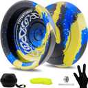 F25 Finger Spin Yoyo Professional Responsive Yoyo for Kids 8-12, Professional Yo Yo for Adults with Unrsponsive Yoyos Accessory Kit, 10 Yo-Yo Strings, Case & Glove - Black Blue Yellow