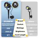SUNVIE Outdoor LED Spotlight with Dusk to Dawn Photocell Light Sensor 20W Landscape Lights 120V AC 3000K Warm White Waterproof Landscape Spotlights for Yard Tree Flag Garden Decor 6 FT Cord(2 Pack)