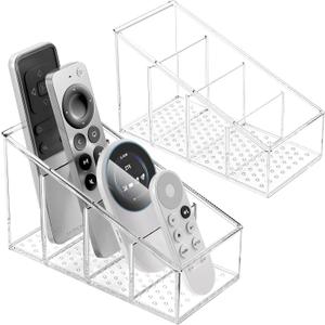 MaxGear Remote Control Holder Clear TV Remote control Storage Organizer Small Plastic Caddy for Home, 2 Pack