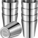 8 Pack Stainless Steel Insulated Cup, 10 oz Stackable Metal Double Wall Vacuum Insulated Cup Reusable Camping Mugs for Home RV BBQ Office Party Bar Travel Camping Outdoor(Sliver)