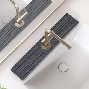 Kitchen Faucet Mat, Diatomite Sink Faucet Mat Splash Guard for Kitchen, Water Absorbing Stone Tray for Sink, Quick Drying Faucet Mat for Kitchen Sink, Absorbent Stone Drying Tray for Bathroom Counter (20" x 4", Dark Gray Style 1)