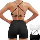 SUUKSESS Women 2 Piece Open Back Sports Bra Pack Strappy Workout Gym Yoga Crops (Medium, #1 Pack (White & Black))