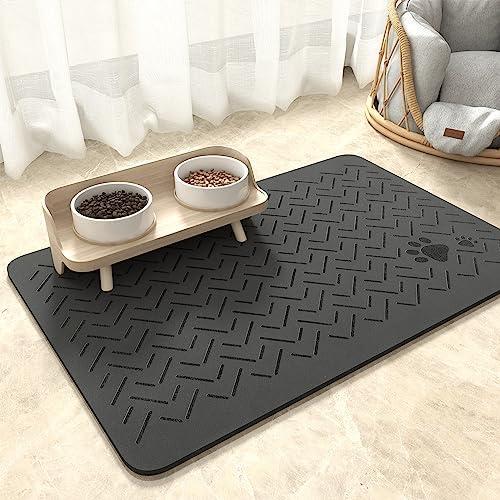 MontVoo Absorbent Pet Feeding Mat - Quick Dry No Stains Mat for Food and Water Bowl - Rubber Backing Dispenser Mat - Dog Accessories Supplies for Messy Drinkers, Dark Grey