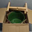 LaDoVita Ceramic Plant Pot with Stand, 10 Inch Planter with Wood Shelf, Modern Round Flower Pots Indoor with Wood Planter Holder, Dark Green Water Ripple Pattern