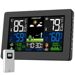 Weather Station Wireless Indoor Outdoor, Digital Thermometer with Remote Sensor, HD Home Weather Stations with Temperature Humidity, Weather Forecast, Atomic Clock, Barometric Pressure