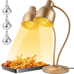 Food Heat Lamp, Heating Lamp with Flexible Arm, 250W Bulb x 3-5000 Hours Rated, Commercial Food Warmers for Buffet, Parties, Fast Food, (Brass)