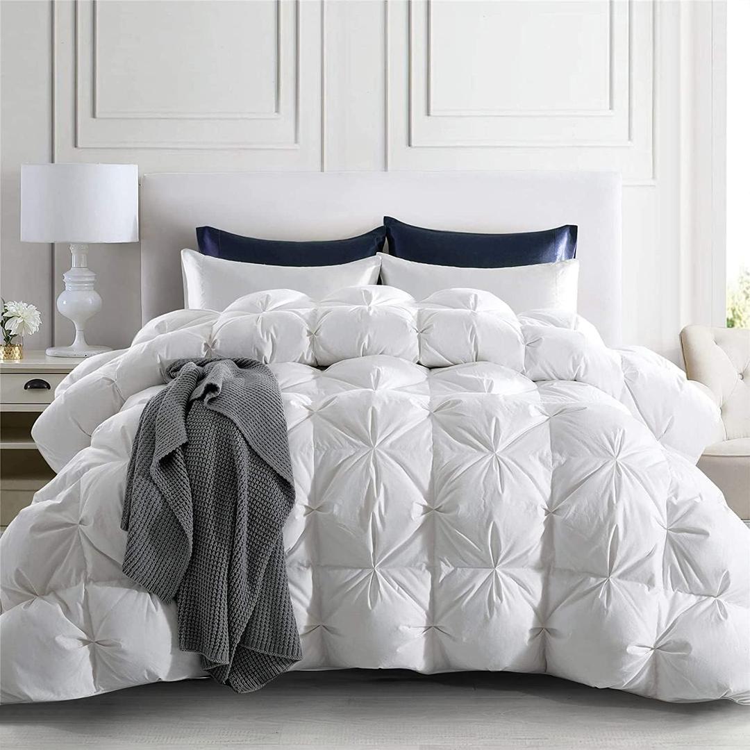 Puredown® Goose Down Comforter Full/Queen Size 800 Fill Power, 100% Cotton Winter Oversized Duvet Insert 700 Thread Count, Heavyweight Cloud Fluffy Pinch Pleat Extra Warmth
