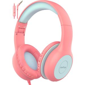 EarFun Kids Headphones Wired with Microphone, 85/94dB Volume Limit Headphones for Kids, Portable Wired Headphone with Shareport, Stereo Sound Foldable Headset for School/Tablet/iPad/Kindle Pink