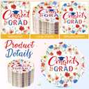 Funnymoom 100 Pcs Red and Blue Graduation Party Supplies, Class of 2026 Paper Plate Napkin Cup, Floral Graduation Cutlery Disposable Wildflower Tableware Set for Congrats Grad Party Decorations