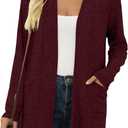 Women's Long Sleeve Cardigan, Lightweight Casual Open Front Cardigans with Pockets, Size L 