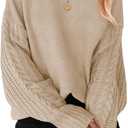 ZESICA Women's 2026 Spring Long Sleeve Crew Neck Solid Color Cable Knit Chunky Casual Oversized Pullover Sweater Tops (Medium, Oatmeal)