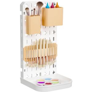 Paint Brush Holder Silicone Paint Brush Drying Rack With Drip Tray Removable Craft Paintbrush Storage Organizer Artist Plastic Pegboard Stand Watercolor Paintbrush Container Makeup Brush Drying Rack