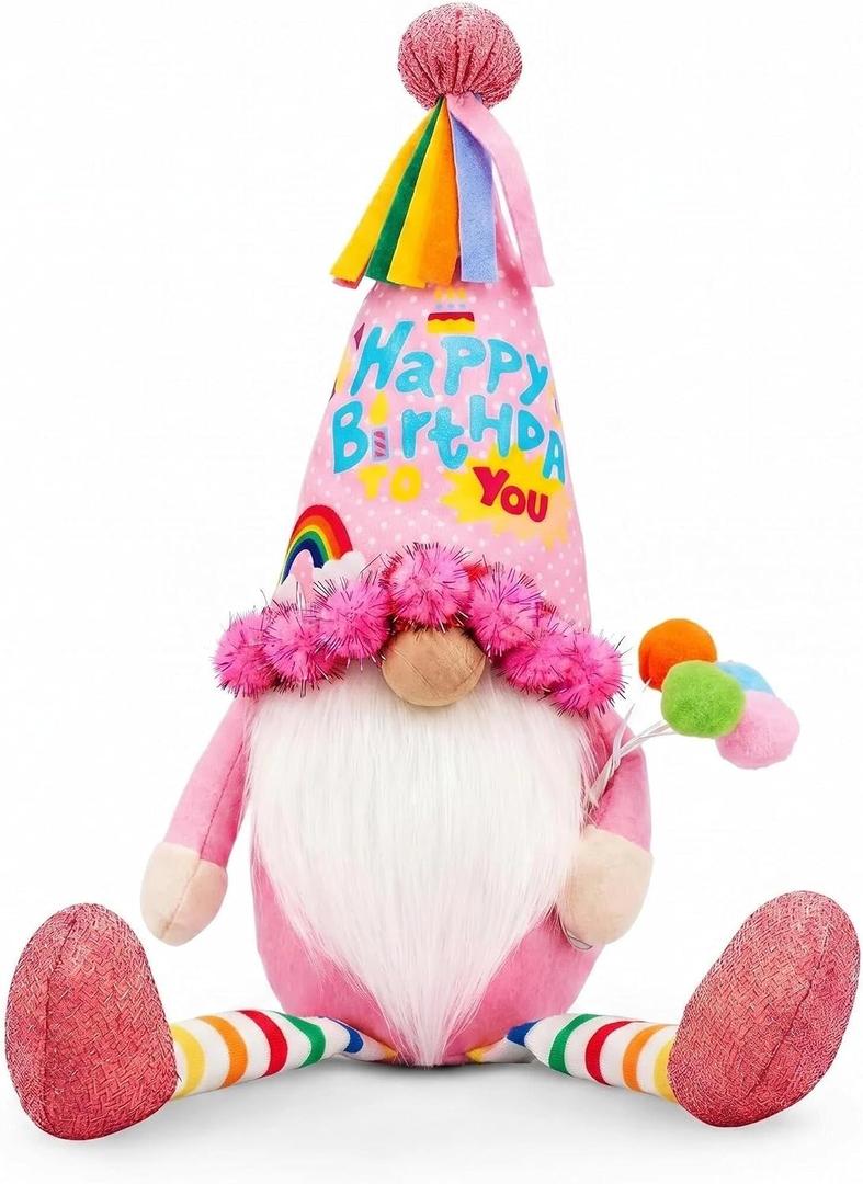 Happy Birthday Decorations - Funny Birthday Gifts for Women, Her, Mom, Girls, Women Friendship, Sister, Wife, Mother, Grandma, Boss Who Have Everything - Pink Gnomes Doll Decor for Table Centerpieces