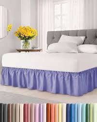 Wrap Around Dust Ruffle Bed Skirt - Lavender - for Queen Size Beds with 18 Inch Drop - Elastic Strap - Adjustable Pleated Bedskirt with Brushed Fabric and Wrinkle Free - for Women, Men, Kids & Teens