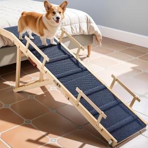 Dog Ramp for Bed with Rails, 64" Long Foldable Pet Ramp for Small Large Dogs, Dog Ramps for High Beds with Safety Side Railng, 6 Adjustable Heights 24" to 30" Up to 220LBS (Gray, 64" X 17inch)