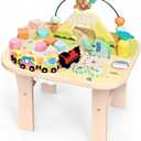 WINGYZ Activity Table for 1 Year Old Toddler, 9-in-1 Morandi-Colored Wooden Montessori Toys, Baby Play Table with Bead Maze Shape Sorter Train Toy, Educational Gifts for 12 Months+ Kids Boys Girls, Large Square