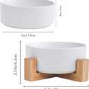Ceramic Dog Cat Bowl with Wood Stand,Cat Food & Water Bowls Elevated Non-Spill Modern Cute Kitty Dishes Heavy Weighted Round Pet Dishes Set for Kitten Small Cat(White)