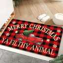 AUSTAB Christmas Door Mat Buffalo Plaid Retro Truck Entrance Mat Ya Filthy Animal Welcome Fun Winter Anti-Slip Rubber Backed Outdoor Indoor Low Profile Flax Floor Mat 17 x 29 Inch (Red1)