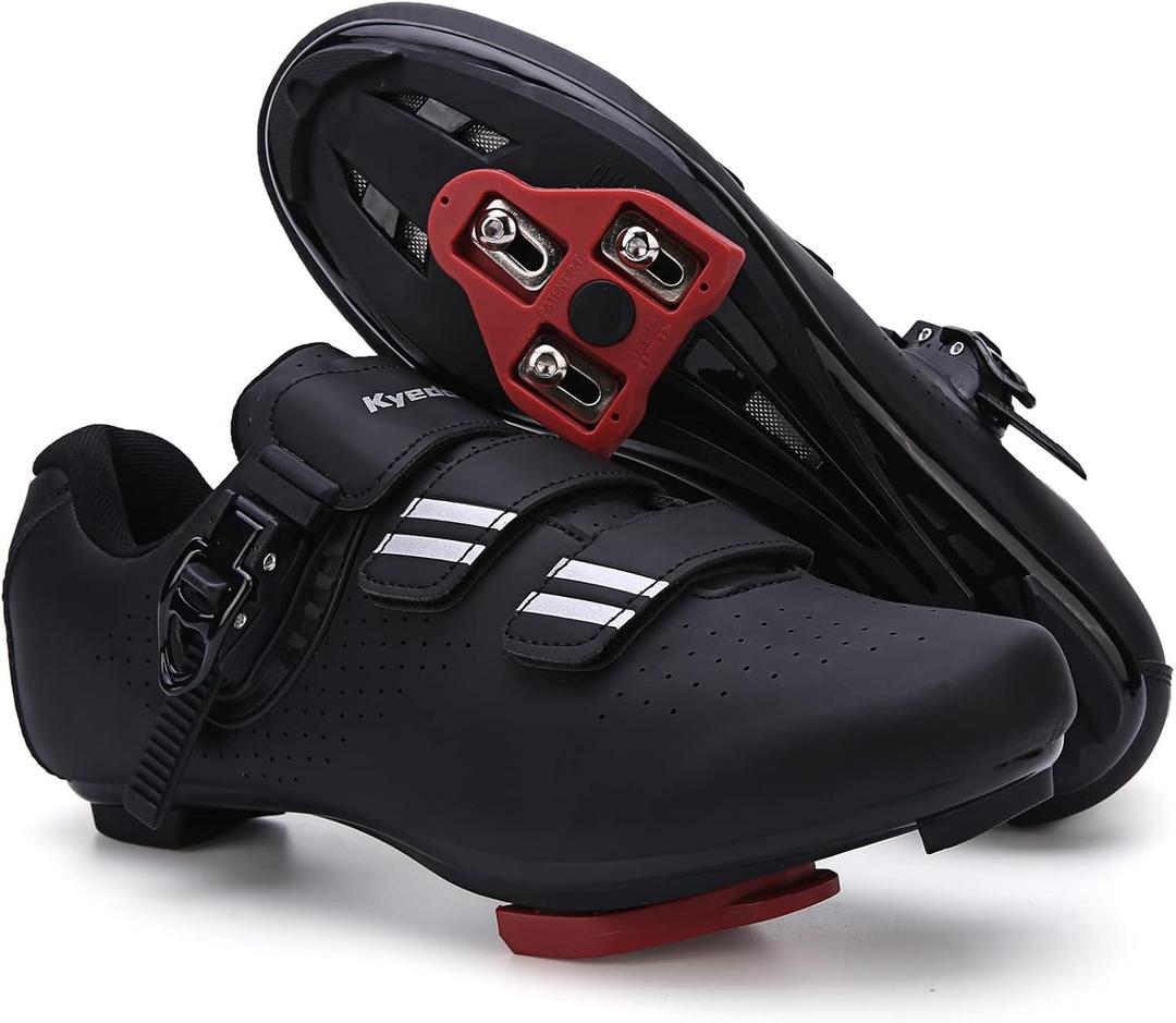 Mens Womens Cycling Shoes Compatible with Pelaton Bike Shoes Road Bike Shoes Riding Bicycle Pre-Installed with Delta Cleats Clip Indoor Outdoor Pedal (Black)