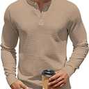Men's Henley Shirts Long Sleeve Casual Waffle T-Shirts Button Pullover Sweaters Tee Shirt, 2XL
