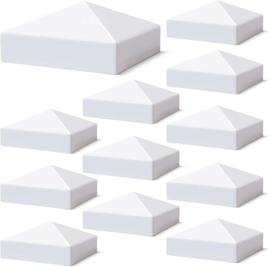 VIVIDA 5" x 5" Vinyl Post Caps, White PVC Pyramid Fence Post Cap, for Actual 5" x 5" Vinyl Fence, Deck & Mailbox, 12 Pack