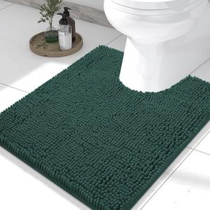 Smiry Luxury Chenille Toilet Rugs U-Shaped 24x20, Soft Absorbent Non-Slip Contour Bathroom Rugs for Toilet, Machine Washable Contoured Bath Mats, Green