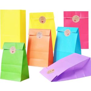 Future Life 60 pcs Solid Color Party Favor Paper Bags, 5.2 * 3.2 * 9.6 Inch, Food Safe Kraft Paper and Ink, Natural (Biodegradable), Vivid Colored Gift Bags, Give Away Bags.