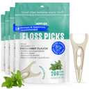 Dental Floss Picks (200pcs) - Flossers for Adults, Vegan Corn-Straw Grip Handle, Superior Oral Care & Anti-Shred Thread, Dental Hygiene, Tooth Pick Sticks, Teeth & Gum Health (Mint, Single Thread)