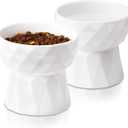 Frewinky Cat Bowls,Ceramic Cat Bowls Anti Vomiting,Raised Food and Water Bowl Set for Cats and Small Dogs, 13.5 Oz Pure White (Pack of 2)
