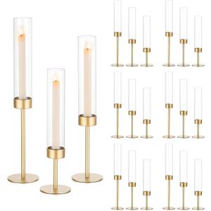 Sziqiqi Hurricane Candle Holder for Wedding: Gold Candlestick Holders 18 Pcs for Table Centerpieces - Glass Candle Stick Holder Bulk for Party Event