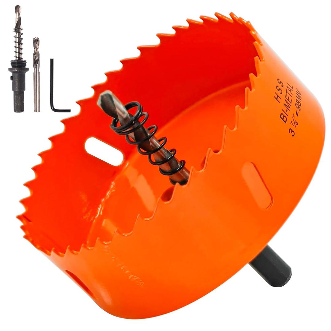 Koopi 3 7/8 inch Hole Saw for Easily Drilling Wood Plastic and Thin Metal, BI-Metal Hole Cutter with Arbor and Replacement Pilot Drill Bit