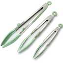 Silicone Kitchen Tongs, 3Pcs Tongs for Cooking with Silicone Tips, Food Grade Small Tongs, Mini Serving Tongs for BBQ Salad, Green, 7"+9"+12"