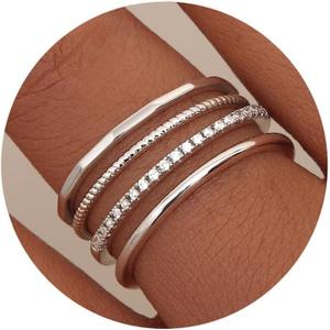 MILACOLATO 14K Gold Plated 1.3mm Thin Stackable Rings for Women - Minimalist Non Tarnish Half Cubic Zirconia Band Rings - Dainty Trendy Statement Stacking Rings Set Size 5-10 (Silver)