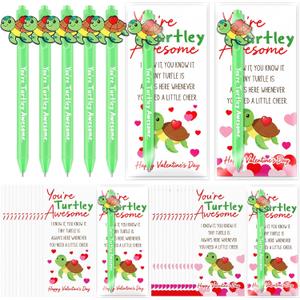 24 Sets Valentines Day Turtley Cards and Pens Gifts Set for Coworkers Employee Appreciation Gifts Bulk You're Turtley Awesome Pens Turtle Valentines Day Cards for Office Staff