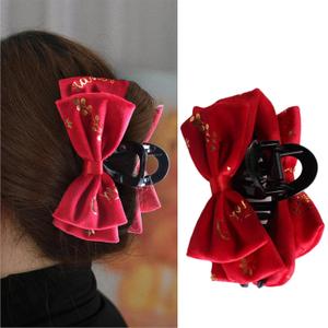 Christmas Hair Claw Clips Gold Snowflake Hair Clips for Women Red Bow Hair Clip Xmas Large Hair Accessories Hair Barrettes 1Pcs (Red)