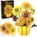 Mavo brix Flowers Building Sets for Adults, Van Gogh Prints Art Botanical Collection for Woman Girls 14+, Sunflowers Pot Bouquet Plants Kits Compatible with Lego Flowers, Home Decor