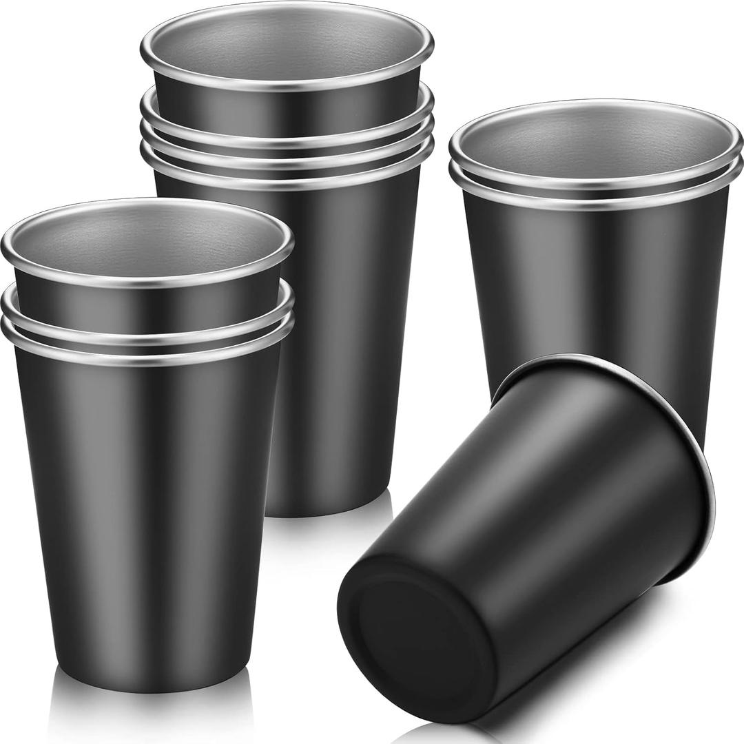 10 Packs Stainless Steel Cups Unbreakable 16 oz Metal Cup for Drinking Black Shatterproof Water Tumblers Stackable Tumbler for Birthday Party Camping Bar Travel Restaurant Outdoors Supplies