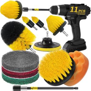 Holikme 11 Piece Drill Brush Attachment Set Scouring Pads Power Scrubber Brush Scrub Pads for Bathroom Surfaces, Floor, Tub, Shower, Grout, Tile, Corners,Cleaning Brush