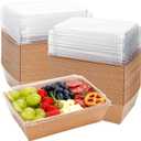 Hiceeden 50 Pack Charcuterie Boxes with Clear Lids, 8.4"5.7"2.8" Paper Bakery Dessert Sandwich Box, Disposable Large Food Containers for Cookies, Donuts, Muffins, Salad, and Pastry, Brown